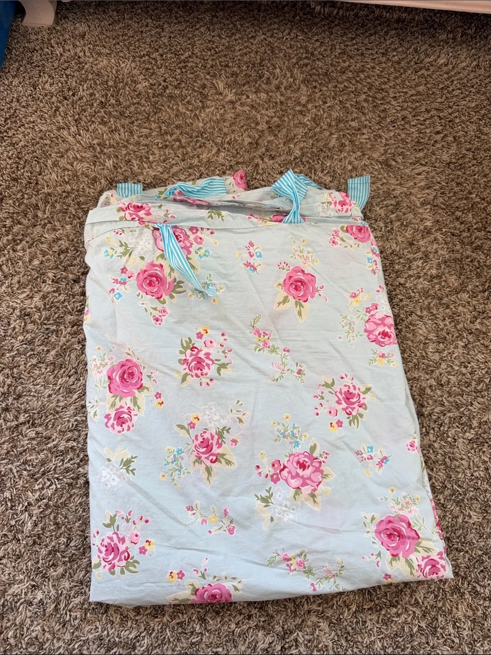 Pottery Barn Kids Floral Pink and Light Blue Duvet Cover